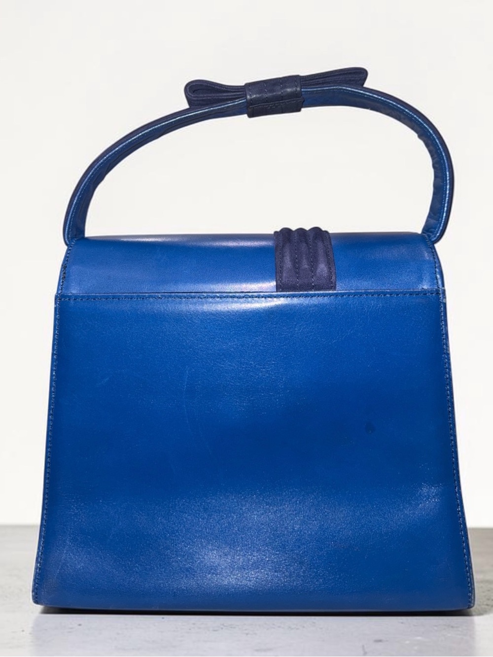 Vintage Gianni Versace blue leather top handle bag ribbon bow - Picture 4 of 16
